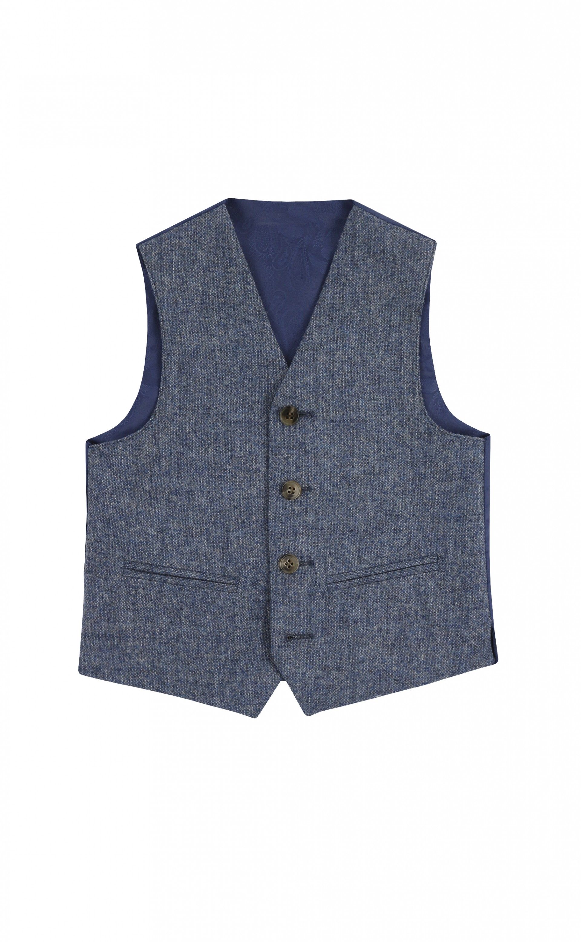 plain brocton blue wool tweed junior waistcoat | Torre Uomo ...