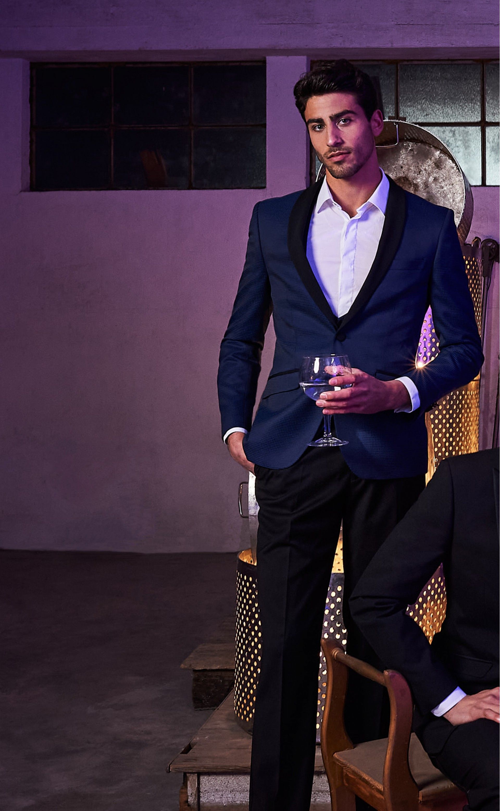 Smoking MOMENTS azul navy pied poule