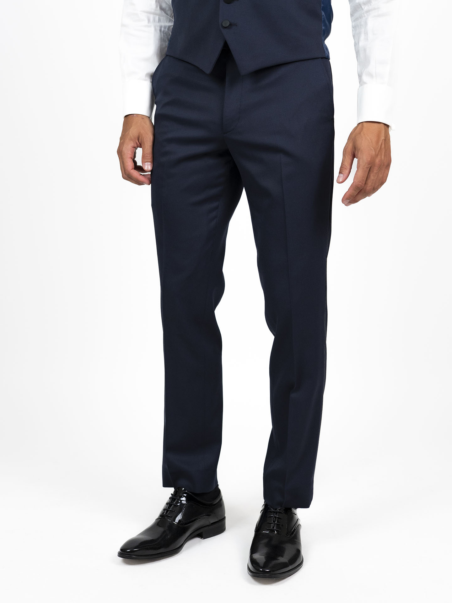 Tailored Fit Navy Blue Stretch Trousers