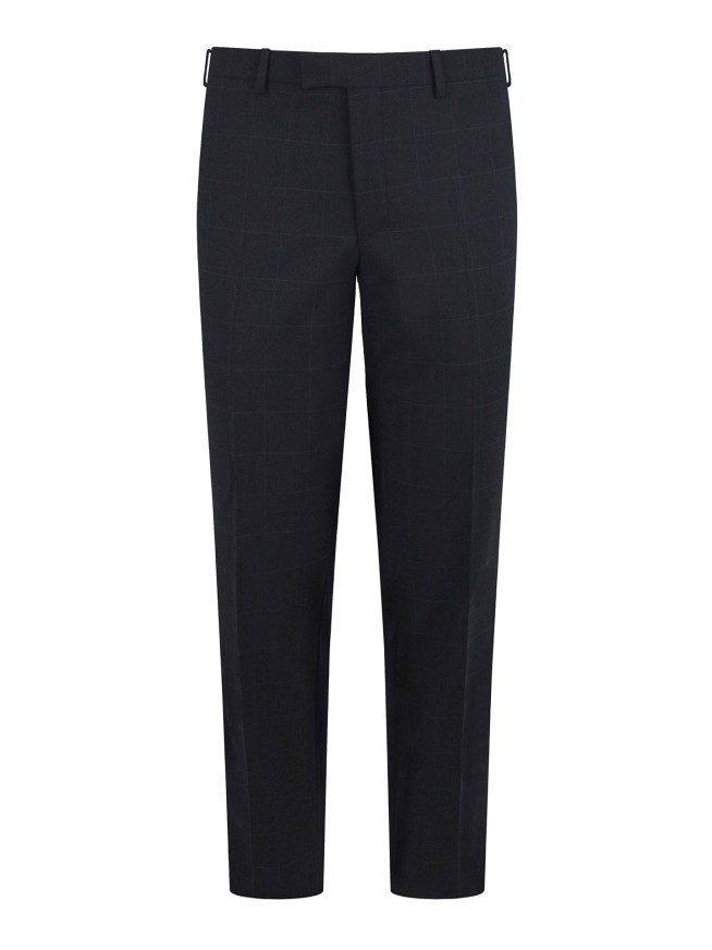 Tailored Fit Navy Blue    Stretch check Trousers