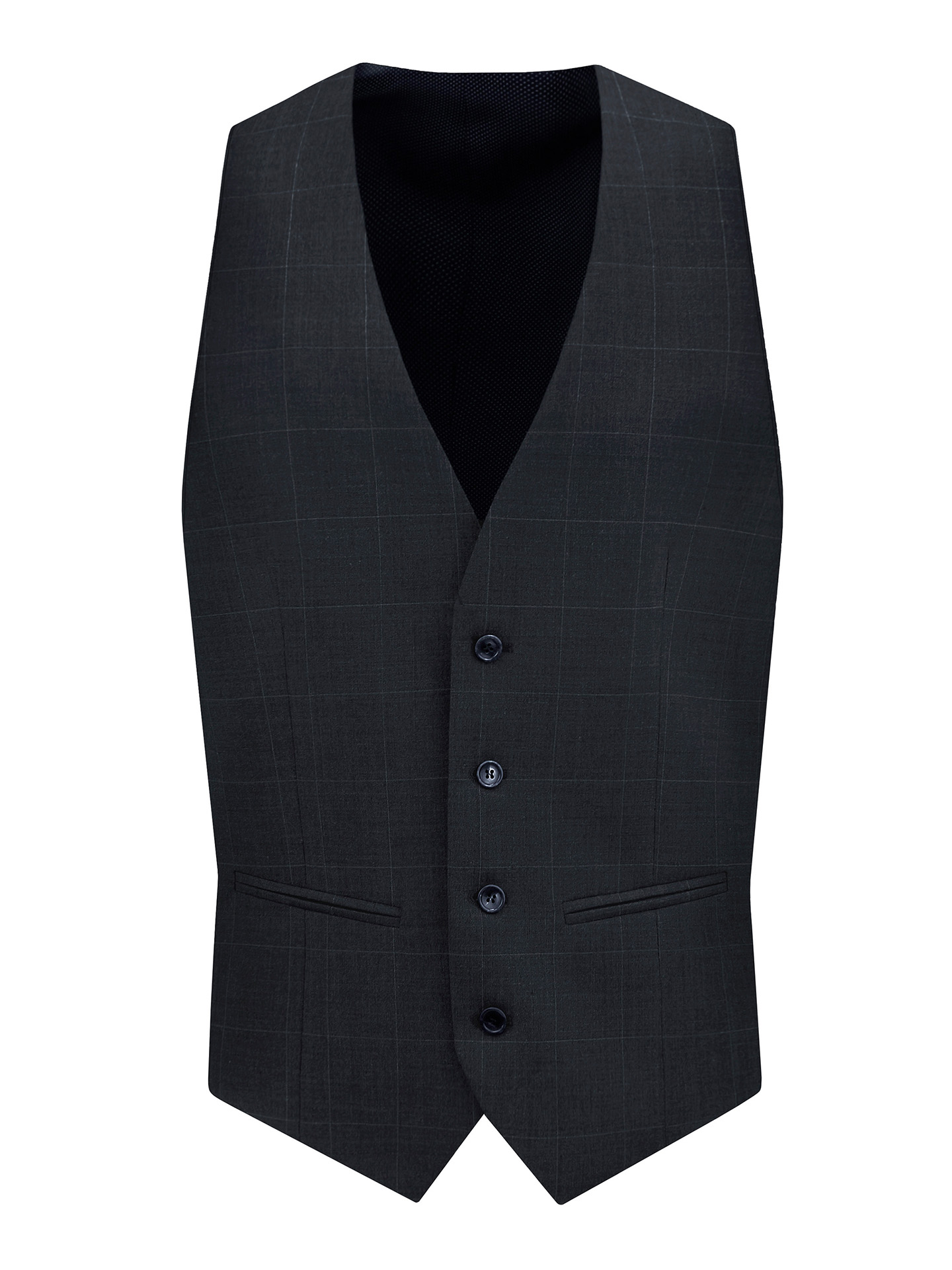 Tailored Fit Navy Blue    Stretch check Waistcoat