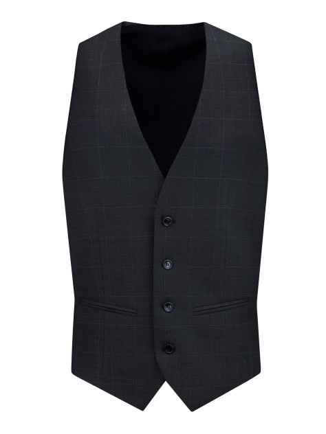 Tailored Fit Navy Blue    Stretch check Waistcoat
