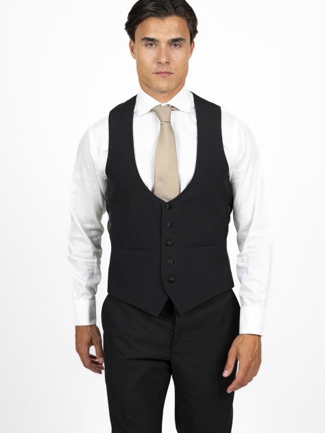 Regular Fit Black     Stretch  Waistcoat