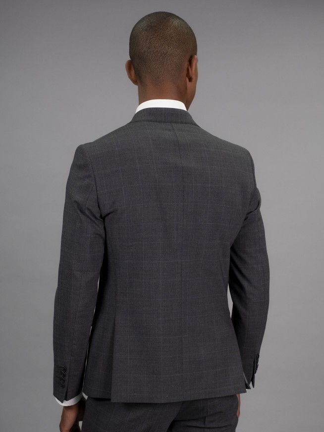 Slim Fit Charcoal Grey   Stretch check Jacket