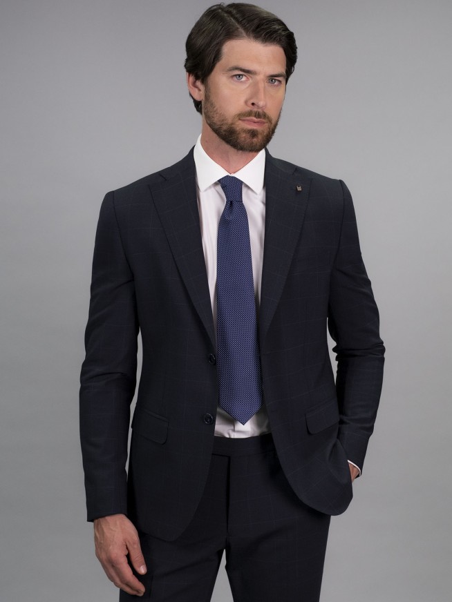 Slim Fit Navy Blue    Stretch check Jacket