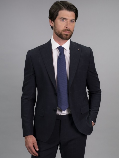 Casaco Stretch Slim Fit check Azul Escuro