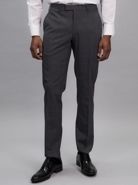 Tailored Fit Charcoal Grey   Stretch check Trousers