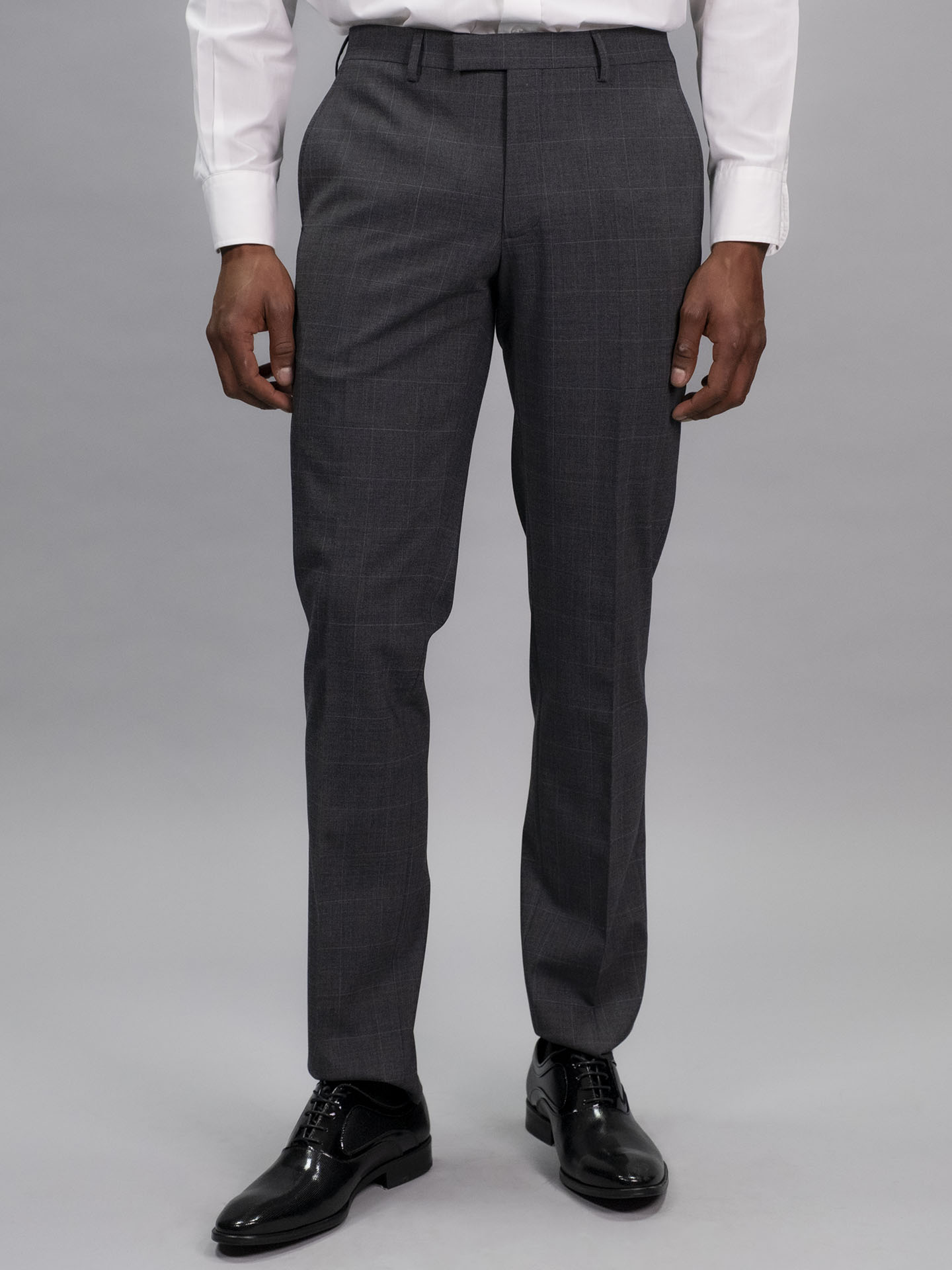 Tailored Fit Charcoal Grey Stretch check Trousers