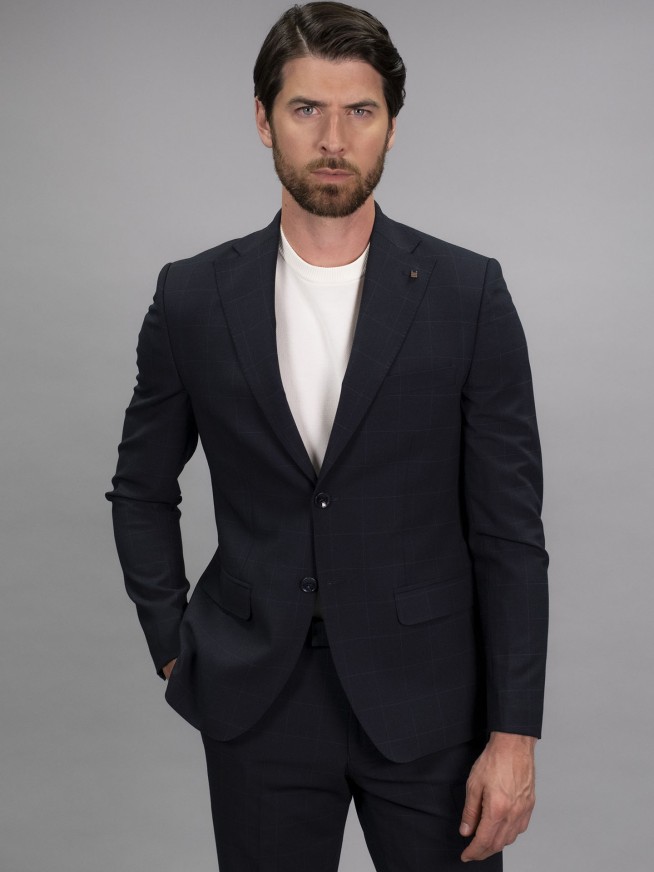 Slim Fit Navy Blue    Stretch check Jacket