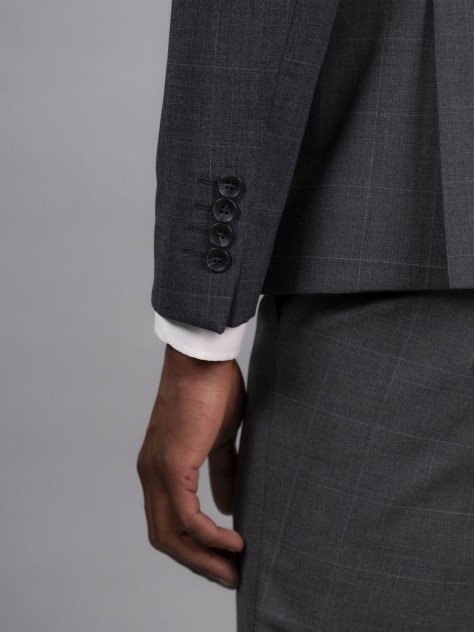 Slim Fit Grey Check Stretch Wool Blend 3 Pieces Suit