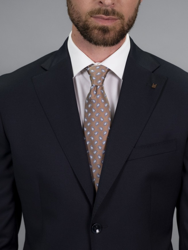 Tailored Fit Navy Blue Italian Wool 3 Pieces Suit