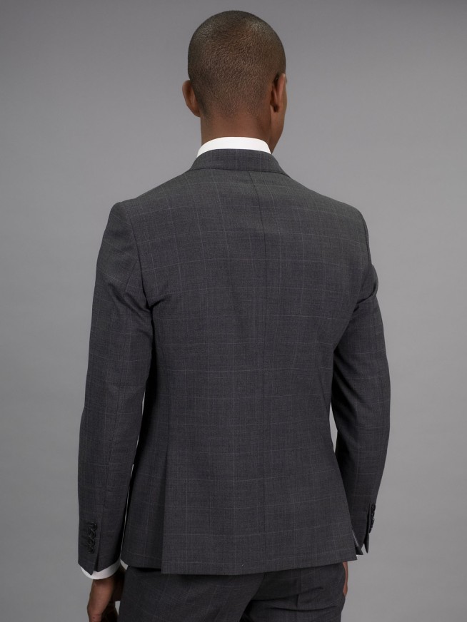 Slim Fit Grey Check Stretch Wool Blend 3 Pieces Suit