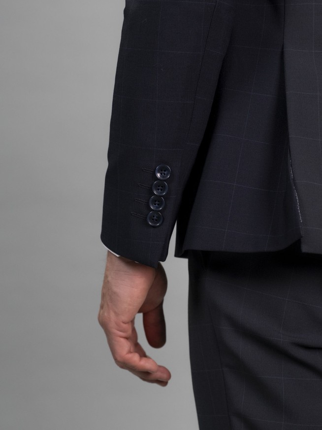 Slim Fit Blue Check Stretch Wool Blend 3 Pieces Suit