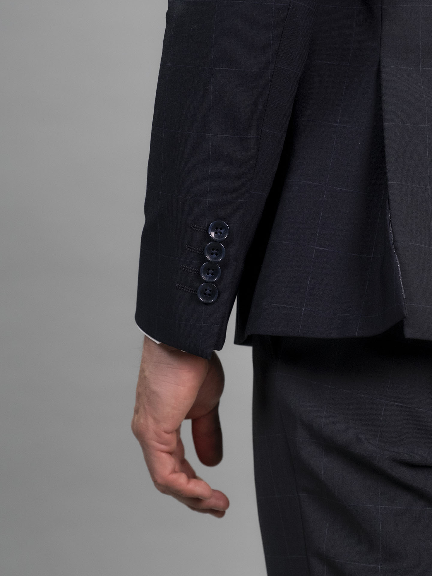 Slim Fit Blue Check Stretch Wool Blend 3 Pieces Suit