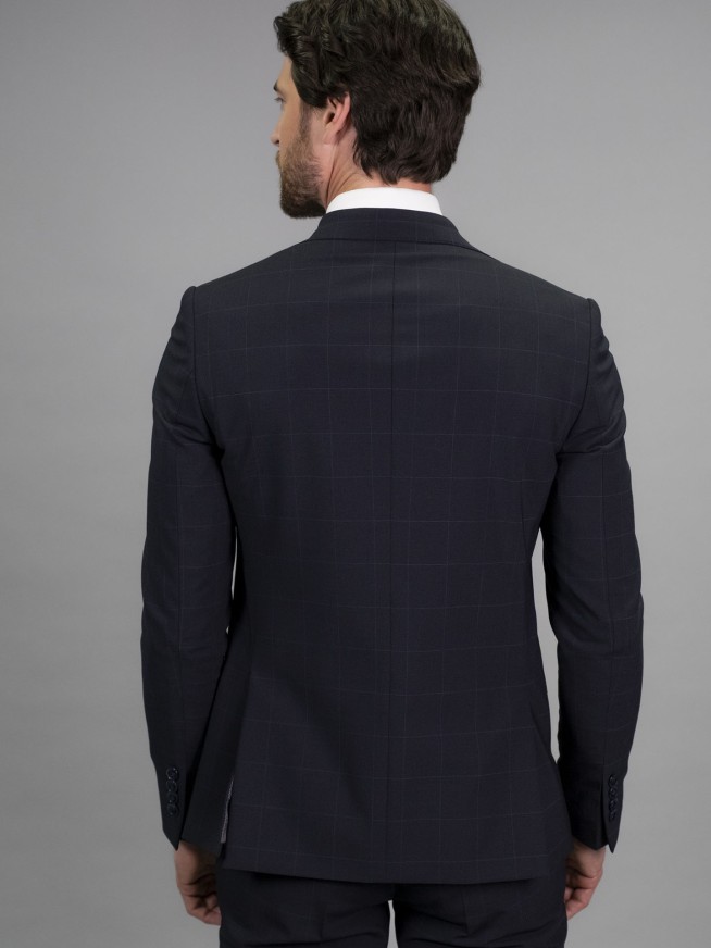 Slim Fit Blue Check Stretch Wool Blend Suit