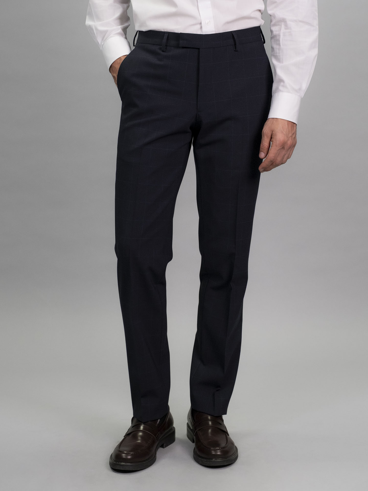 Slim Fit Blue Check Stretch Wool Blend 3 Pieces Suit