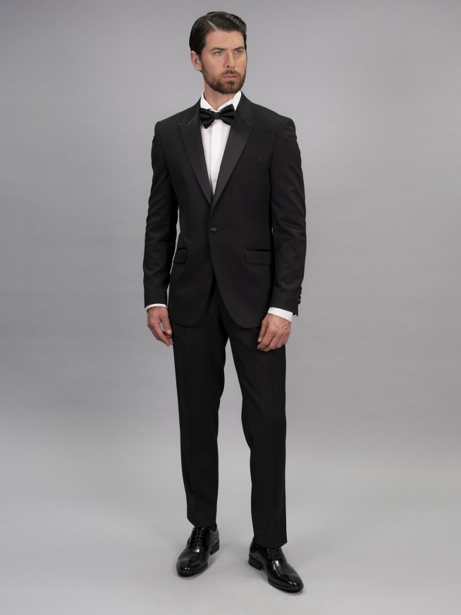 Regular Fit Black Stretch Tuxedo Suit