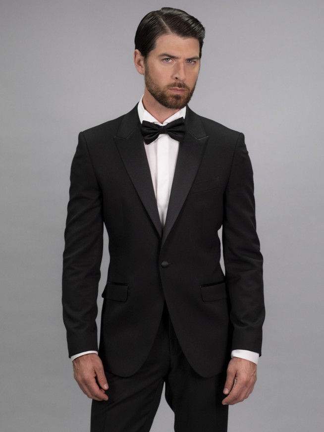 Regular Fit Black Stretch Tuxedo 3 Pieces Suit
