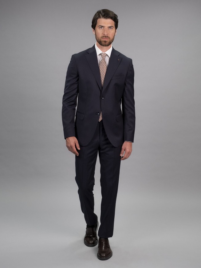 Tailored Fit Navy Blue Italian Wool 3 Pieces Suit
