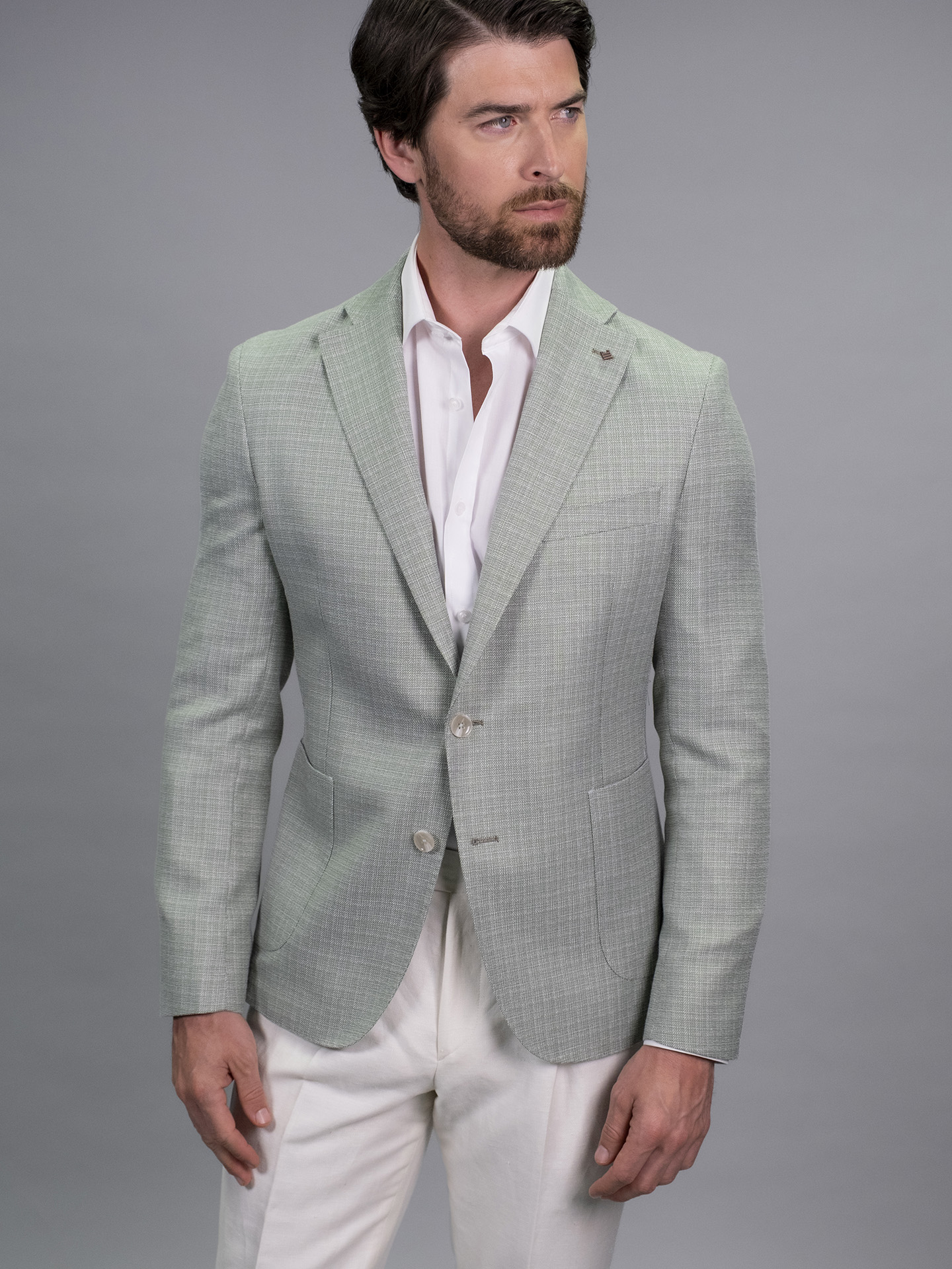 Regular Fit Light Green Linen Blend Textured Blazer