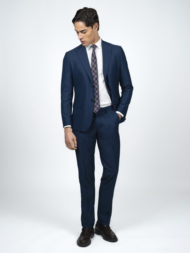 Blue Micro-Design Easy Care Fabric Tailored Fit Suit