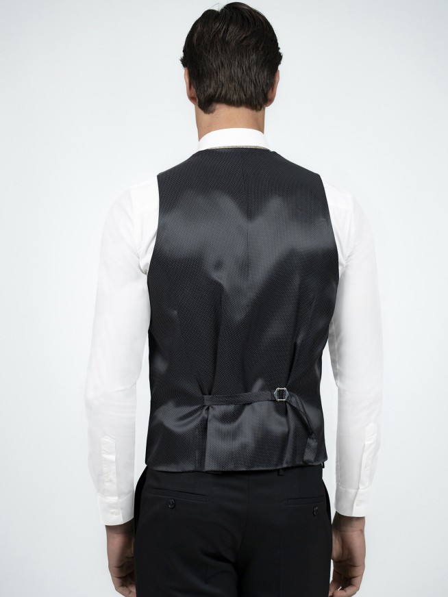 Tailored Fit Black     Stretch  Waistcoat