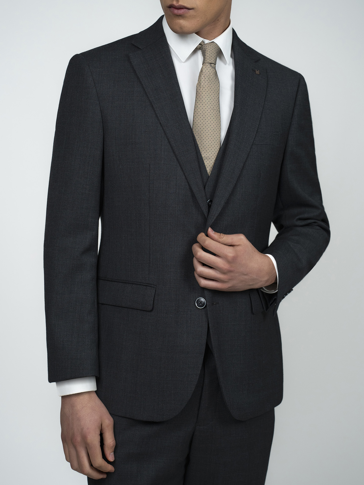 Grey Birdseye Three-Piece Suit