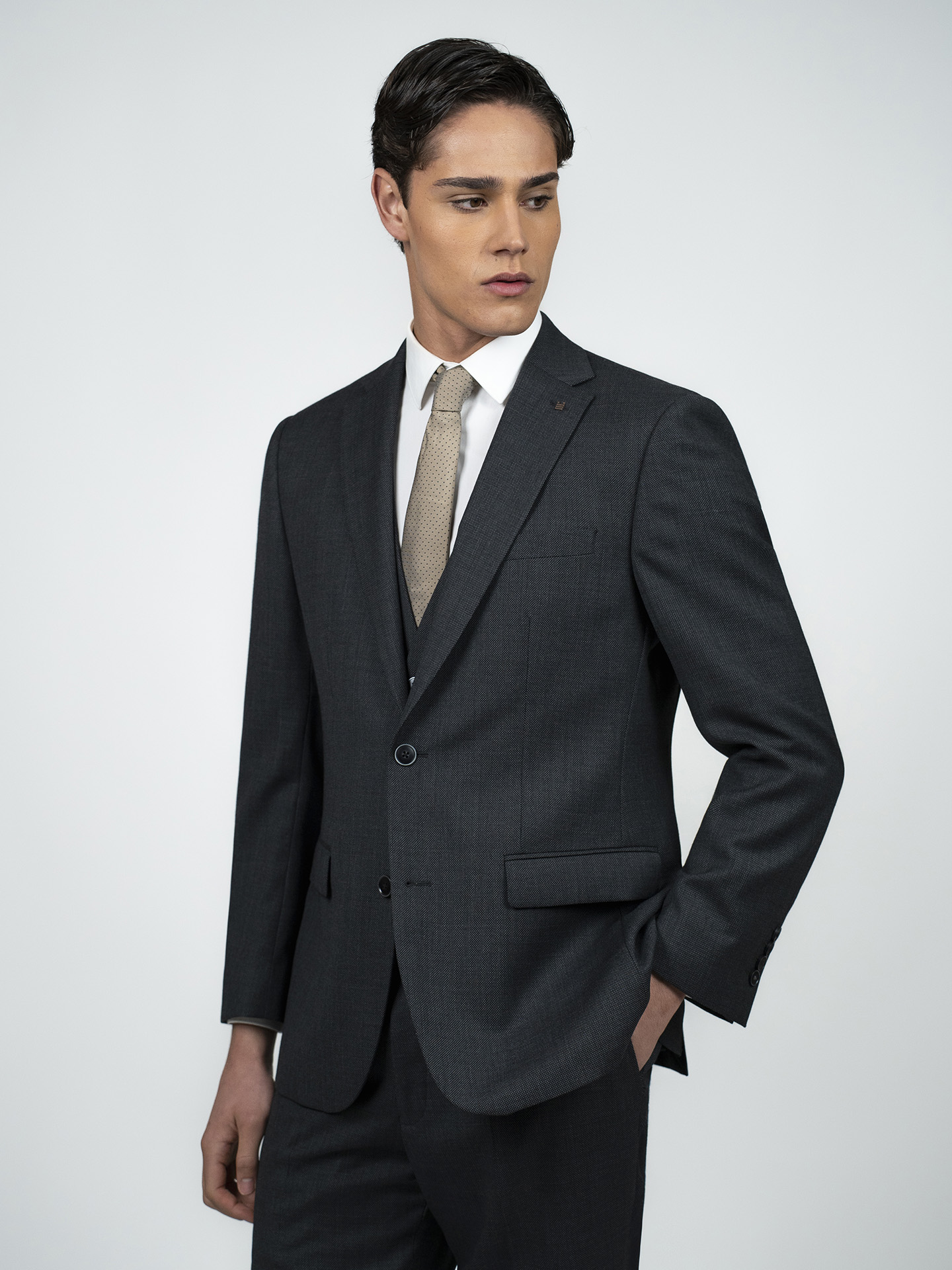 Grey Birdseye Three-Piece Suit