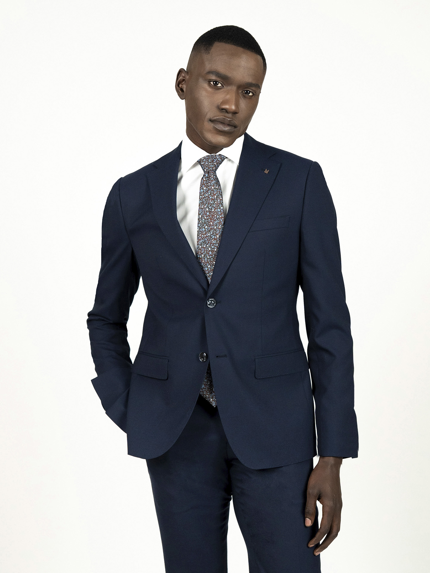 Blue Micro-Pattern Tailored Fit Suit