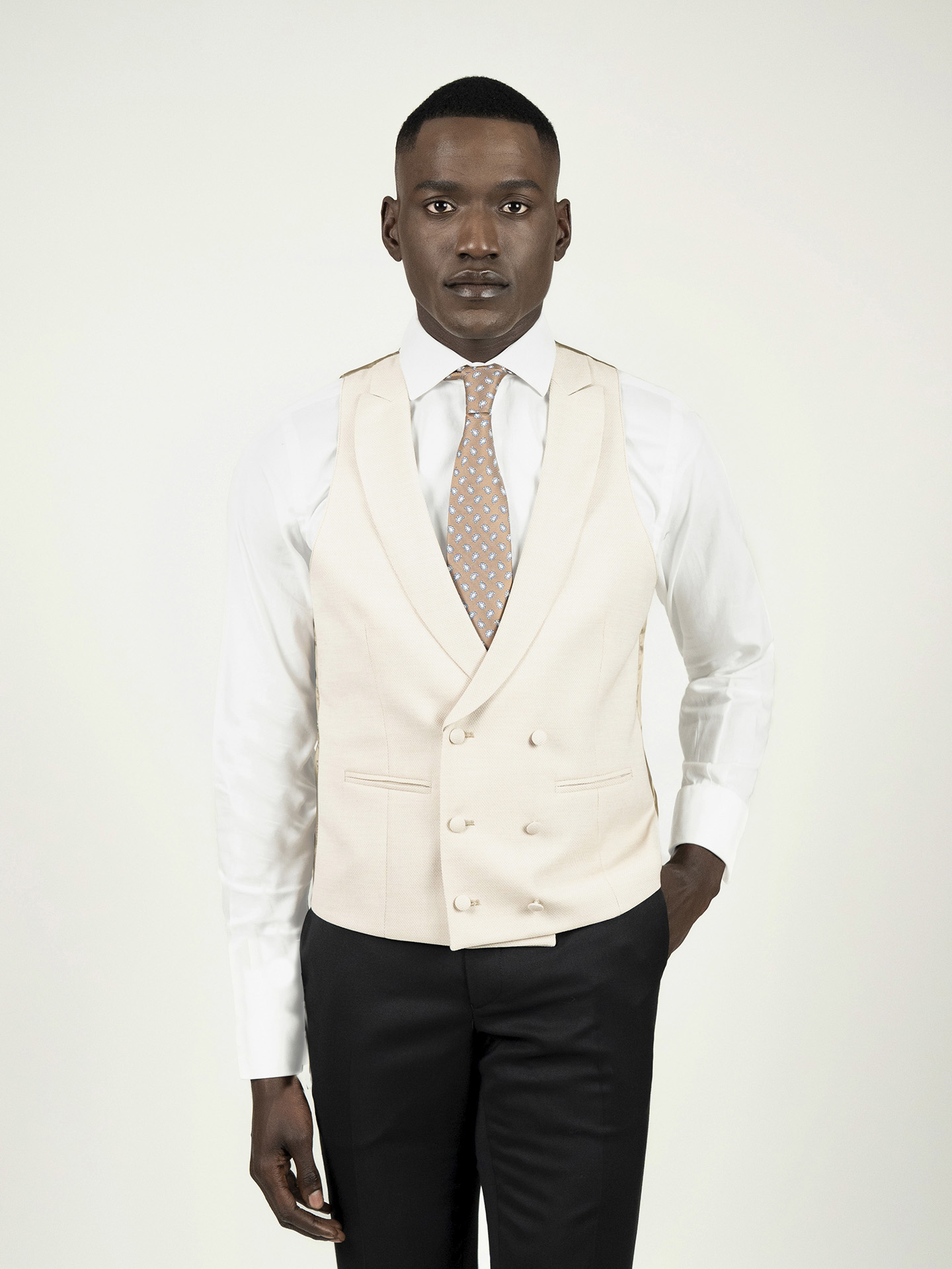 Beige Double-Breasted Waistcoat