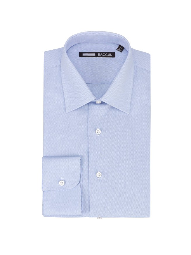Blue Textured Cotton Regular Fit Shirt