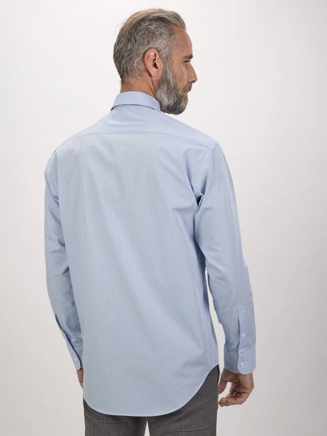 Blue Gingham Regular Fit Shirt with Collar Detail