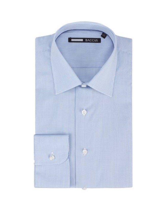 Blue Gingham Regular Fit Shirt with Collar Detail