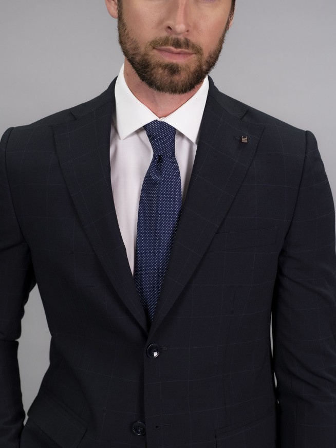 Slim Fit Blue Check Stretch Wool Blend Suit