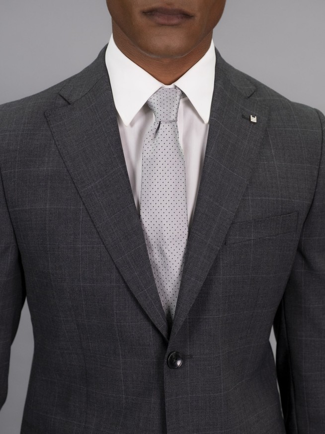 Slim Fit Grey Check Stretch Wool Blend Suit