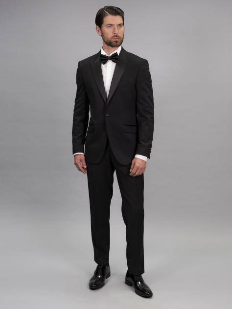 Regular Fit Black Stretch Tuxedo Suit - Image product